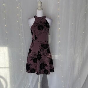 Almost Famous Floral Mini Dress - Mauve and Black